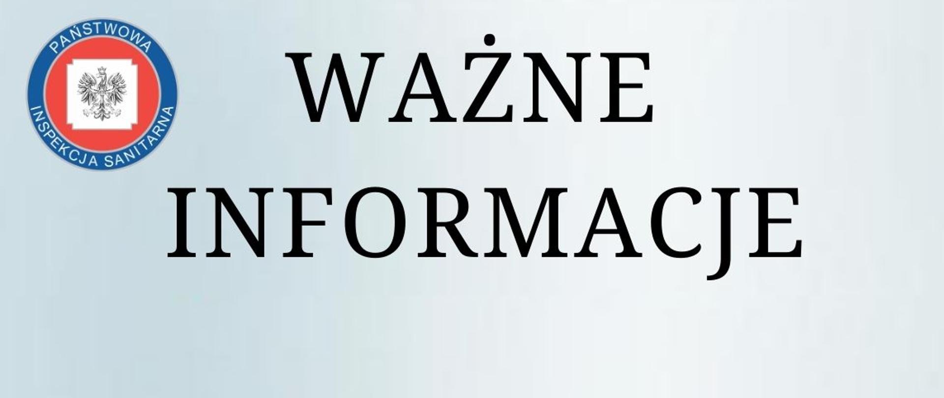 Grafika "Ważne informacje" z logo Inspekcji Sanitarnej w lewym górnym rogu