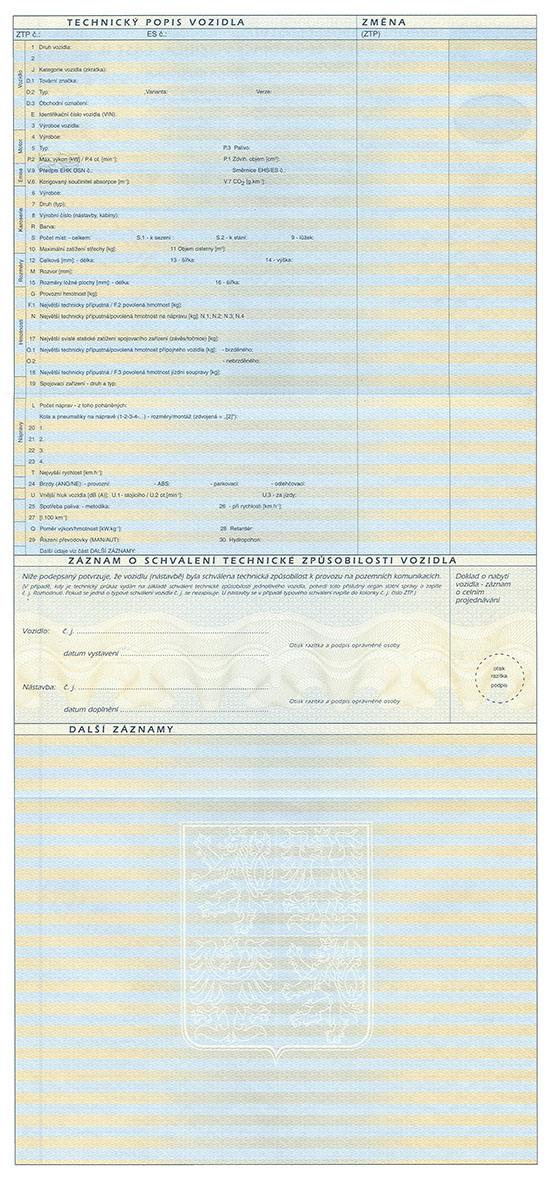 Wzr nowego czeskiego dowodu rejestracyjnego - cz II (karta techniczna pojazdu)- rewers
