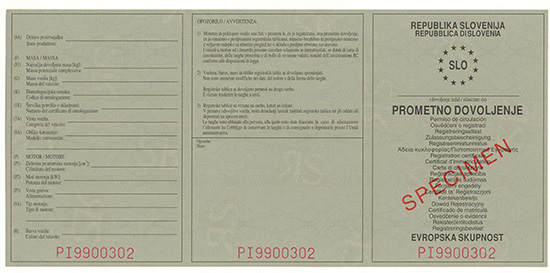 Wzr nowego soweskiego dowodu rejestracyjnego w sowesko-woskiej wersji jzykowej - awers